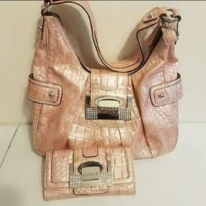 Pink Metallic Guess Purse and Matching Wallet